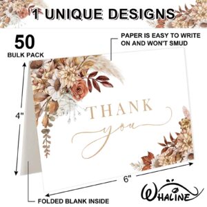 Whaline 50 Pack Boho Floral Thank You Cards Boxed Retro Flower Note Cards with Envelopes Stickers Fall Blank Cards for Thanksgiving Bridal Shower Baby Shower Wedding Supplies, 4 x 6 Inch