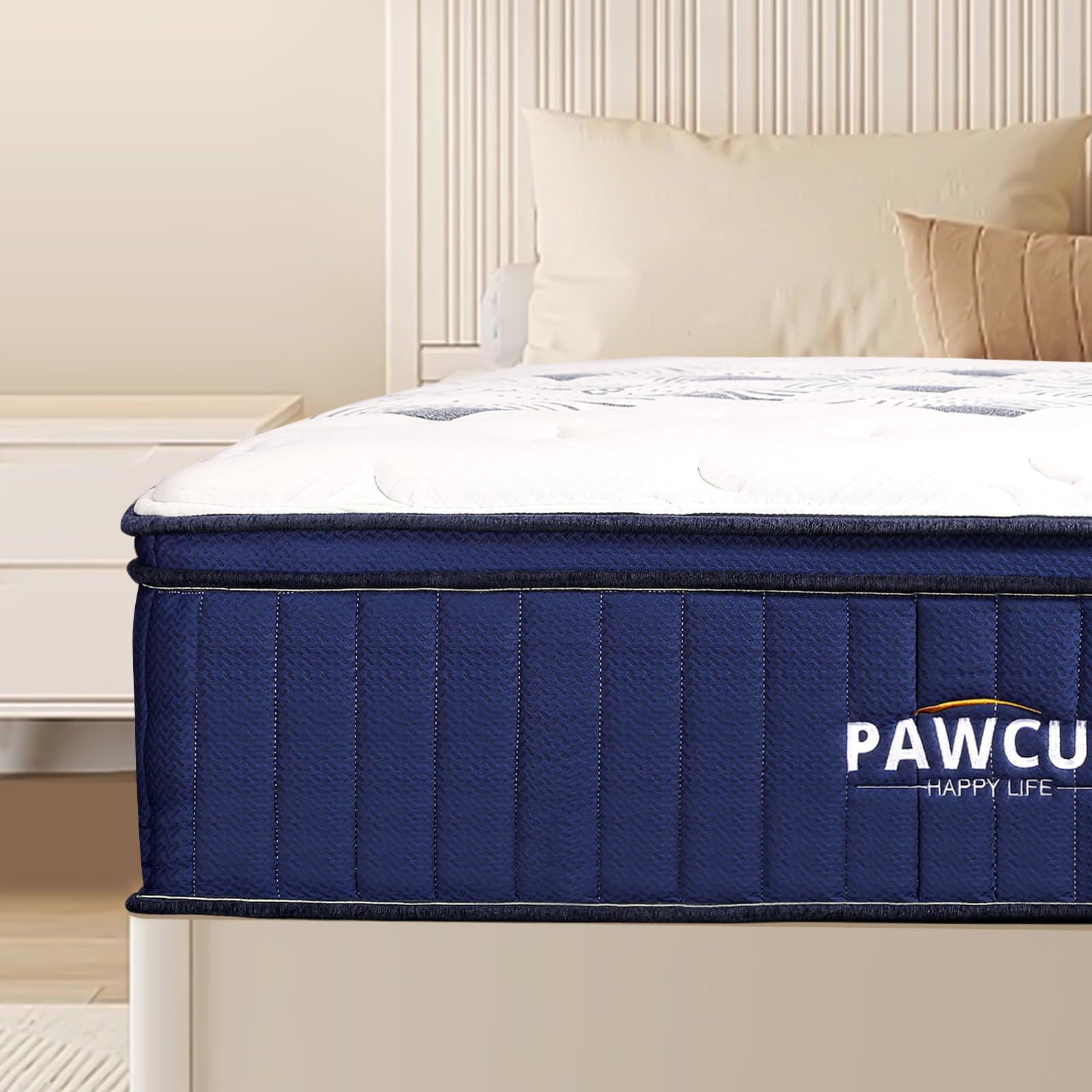 PAWCUB Queen Mattress 12 Inch Full Size Mattress in a Box with Memory Foam Mattress and Individually Pocket Spring Motion Lsolation Medium Firm Feel Soft Knitted Fabric Cover for a Cool Sleepw