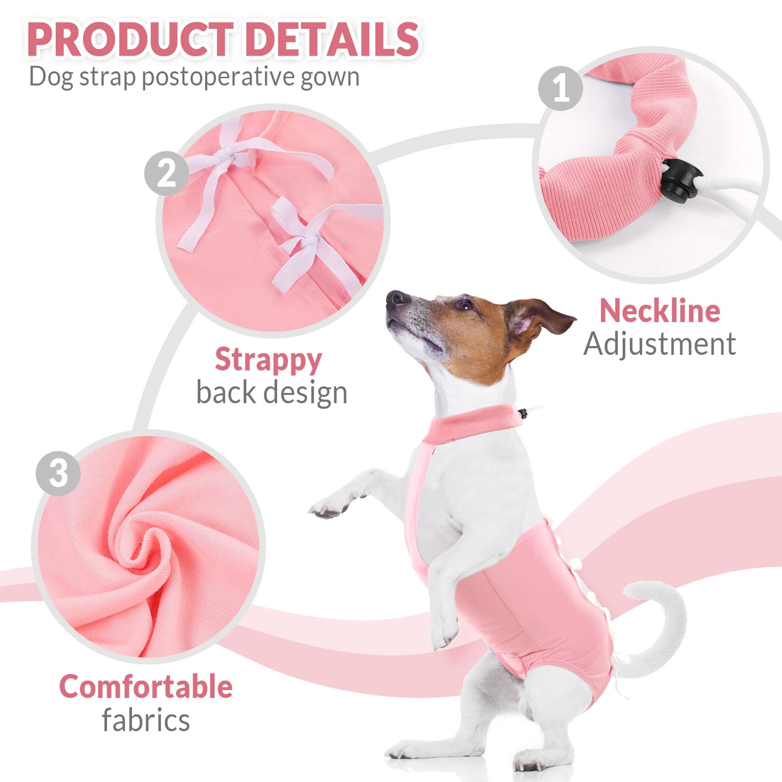 Preferhouse Recovery Suit for Dogs After Surgery,Soft Breathable Dog Recovery Suit,Alternative Surgical Suit, Anti-Licking Pet Surgical Recovery Snugly Suit Bodysuit,Pink,S