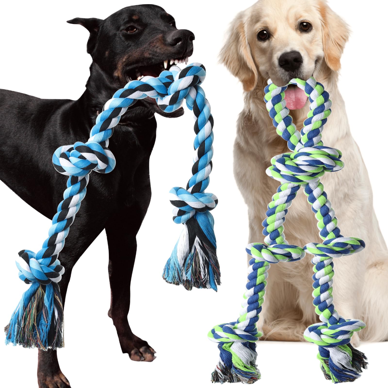 Kwispel Rope Toy for Dogs, 2 Pack Large Dog Rope Toys for Aggressive Chewers, Heavy Duty Dog Toys for Large Medium Breed, Indestructible Tough Rope Chew Toys Tug of War Dog Toy Teeth Cleaning