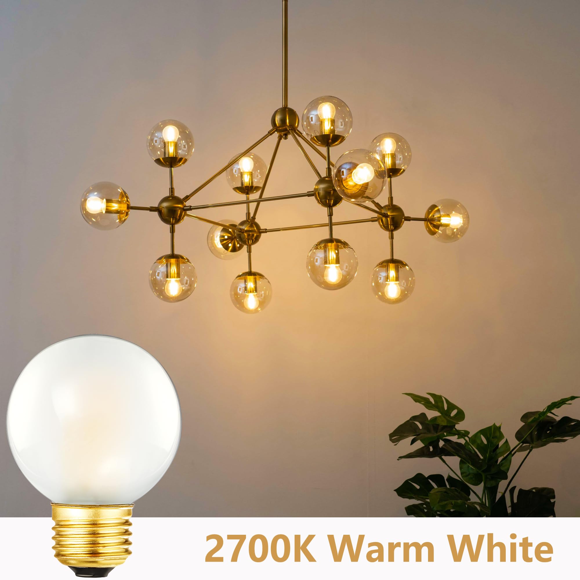 HOMOSUM Dimmable 40W g16.5 Frosted Edison Bulb - 2700K 4W e26 Globe Bulb for Ceiling Fans, Chandeliers, Vanity Lights -400lm,AC120V,G50, 6Pack (4W-2700K)