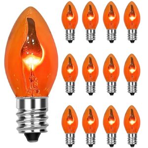 brianvikey 12 pack orange flame light bulbs,c7 mini orange lights halloween flickering light bulbs,1 watt 120v e12 base for outdoor use,pendants, wall sconces,christmas light string