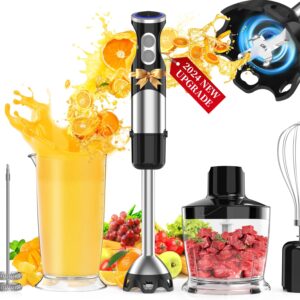 Immersion Blender 5 in 1 Handheld Blender - 1100W Scratch Resistant Blender Stick, 12 Speed and Turbo Boost Hand Blender with Chopper,Beaker,Whisk and Milk Frother for Milkshake Puree Smoothie Food