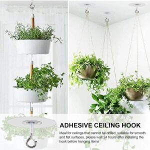 Adhesive Ceiling Hook - Weight-Bearing Stick-On Ceiling Hook, Sticky Ceiling Hook | Drill Free Hanging Ceiling Hook with Safety Clasp, Water Resistant Hook for Ceiling Plants Chimes，Home Storage Hooks