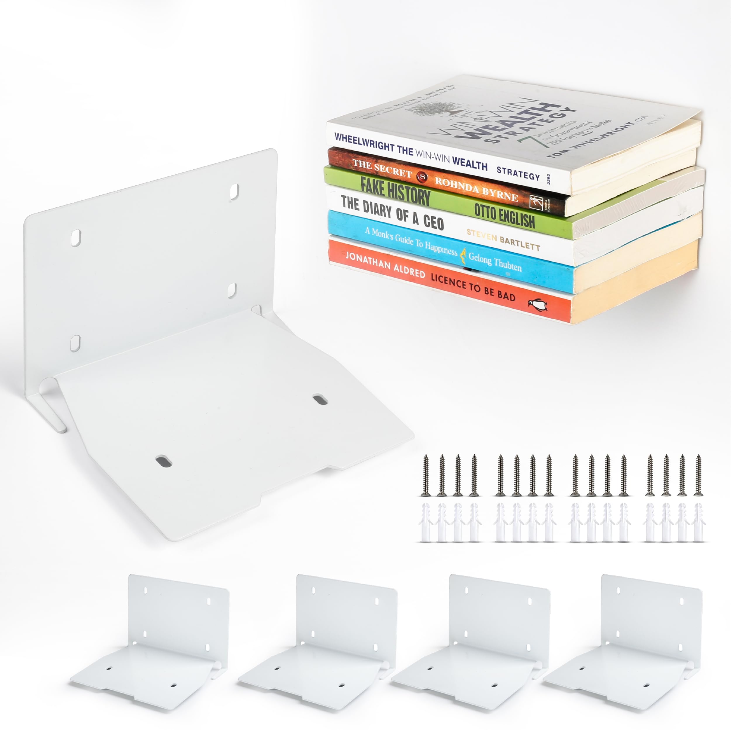 BigBcart Invisible Floating Book Shelves for Wall, Heavy-Duty Steel Invisible Book Shelf with Anti-Rust White Powder Coating, 4-Pack - Supports up to 30lbs, Ideal for Home, Office, and Classroom (S)