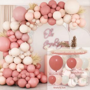 Retro Blush Pink Balloon Arch Kit-Dusty Pink Cream Peach White Sand Balloon Garland,Boho Pastel Pink Balloons Party Decorations for Girl's Baby Shower,Kid's Birthday Party,Wedding Bridal 109PCS