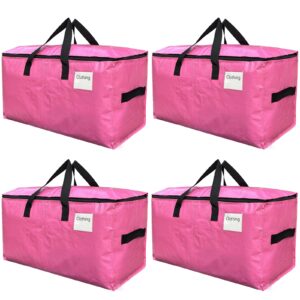 4 pack extra large moving bags with zippers & carrying handles, heavy-duty storage tote moving boxes for moving, storage, camping and travel 93l (pink, 4 pack)