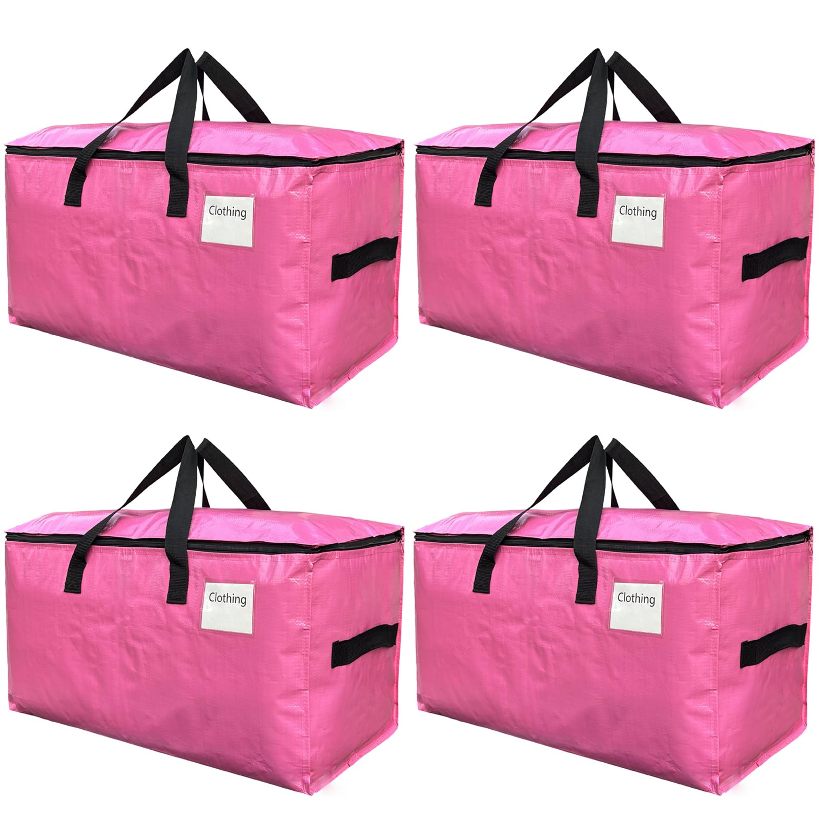 4 Pack Extra Large Moving Bags with Zippers & Carrying Handles, Heavy-Duty Storage Tote Moving Boxes for Moving, Storage, Camping and Travel 93L (Pink, 4 Pack)