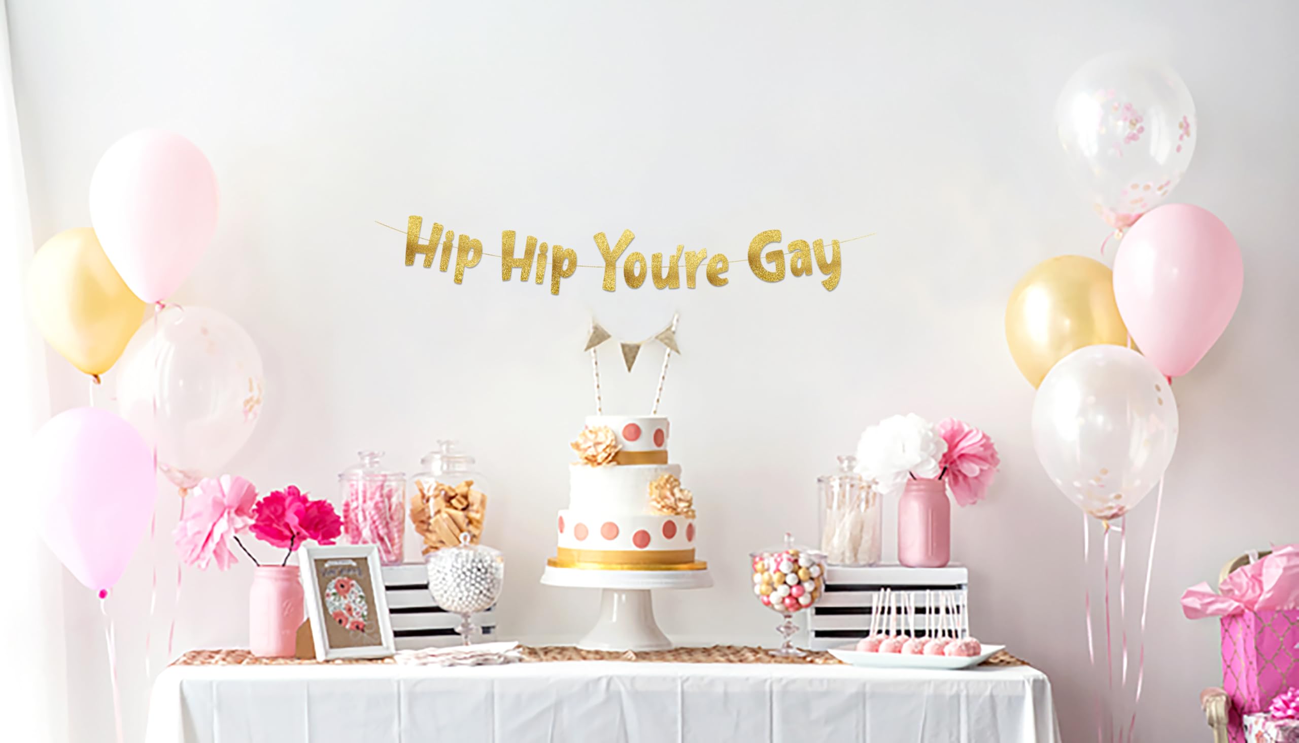 Hip Hip You're Gay Gold Glitter Banner - enGayged Banner – LGBTQ decorations for Bride and Groom – Pride – Gay Wedding - Coming Out Party