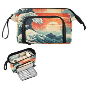 YMGQYJ Pencil Case Japanese Wave Sunset Pattern, Large Capacity Stationery Organizer Pencil Pouch Bag for Office Travel 1 Pack 9.4x3.7x5.9 in