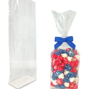 Fenton Gusseted Flat Bottom Cellophane BOPP Bags with Paper Insert, 50Pcs 3.5x2.25x12 Inches Cellophane Bags Gusseted, Transparent, 61PBGF