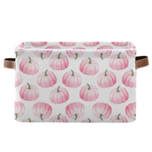 takiito storage basket for organizing shelves, pink pumpkins fabric storage bin with handles for books toys closet, 1 pack