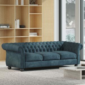 merax 3-seat sofa with wooden legs and tufted backrest for living room, blue