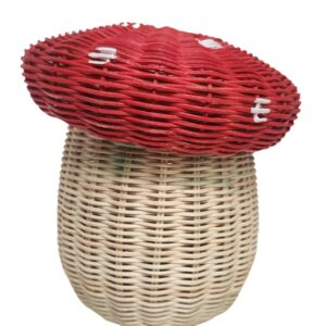 WorldBazzar Handmade Rattan Weave MUSHROOM MARIO Forest Enchanted Gift Kids Room Nest Basket Wicker Bin Storage Boho Nursery Shelf Decor Organizer Farm