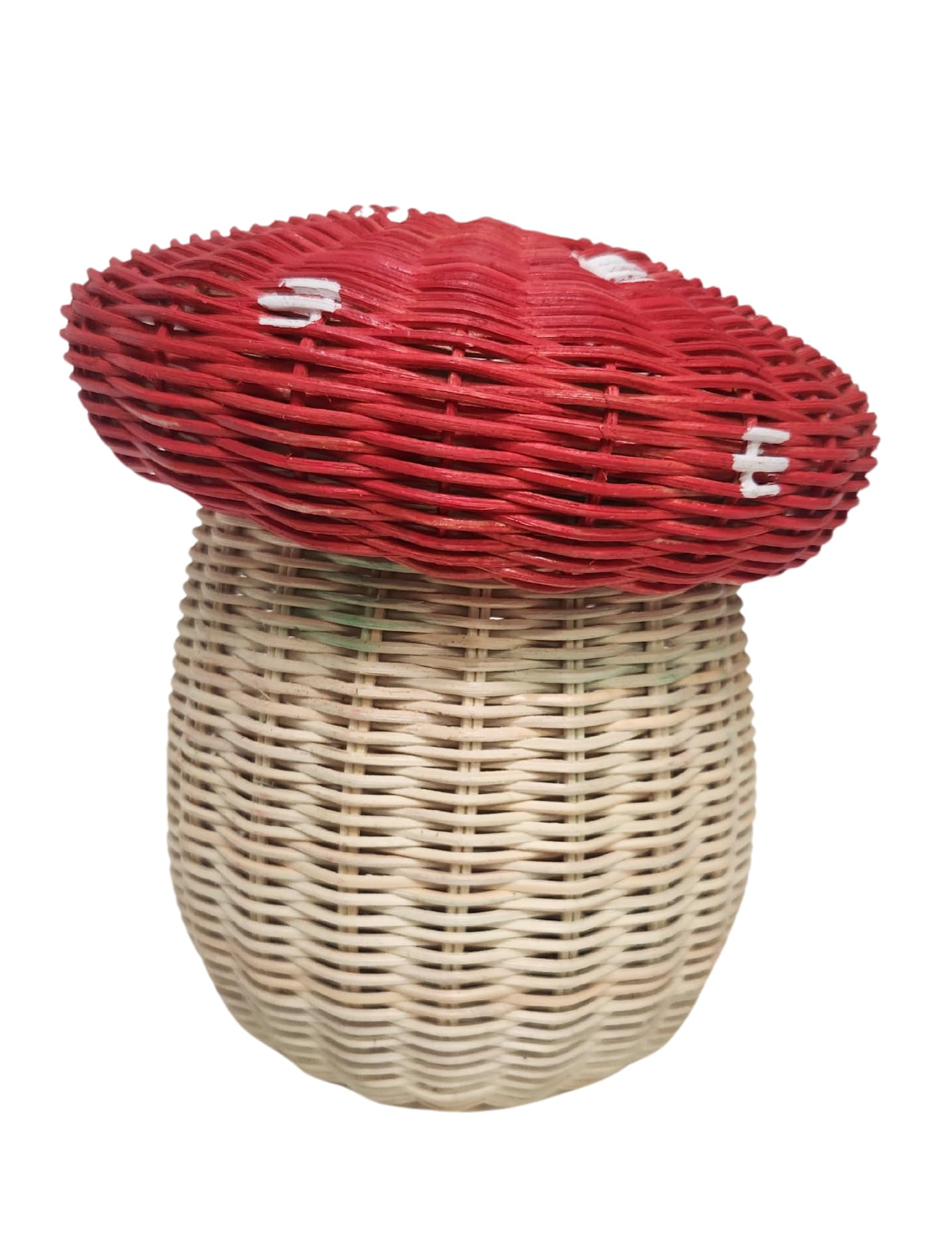 WorldBazzar Handmade Rattan Weave MUSHROOM MARIO Forest Enchanted Gift Kids Room Nest Basket Wicker Bin Storage Boho Nursery Shelf Decor Organizer Farm