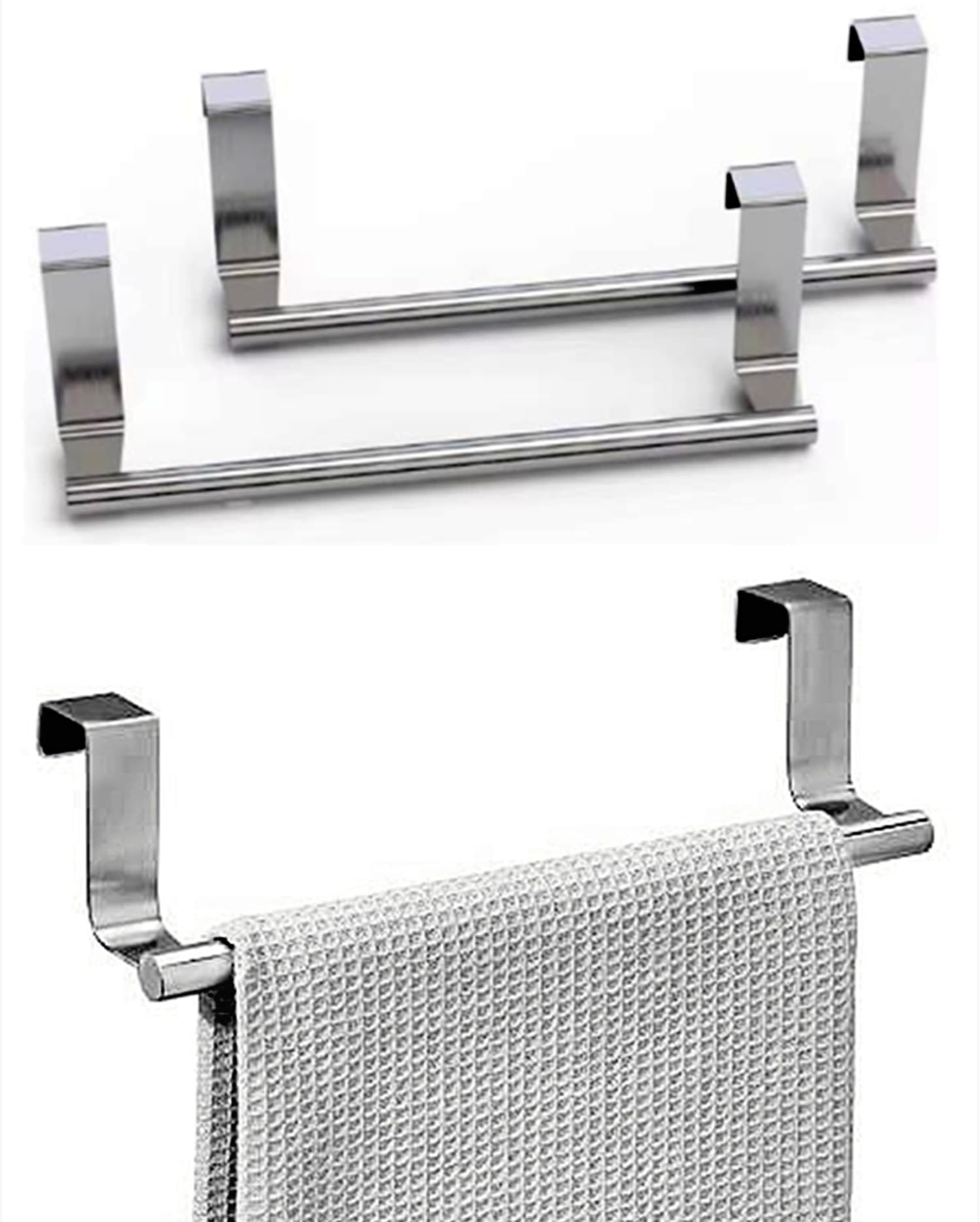 RUIBAOLY Stainless Steel Over Door Towel Rack Bar Holders for Universal Fit on Over Cabinet Cupboard Doors ，9.2" Wide - 2 Pack(Silver)