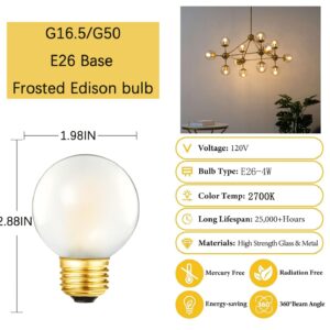 HOMOSUM Dimmable 40W g16.5 Frosted Edison Bulb - 2700K 4W e26 Globe Bulb for Ceiling Fans, Chandeliers, Vanity Lights -400lm,AC120V,G50, 6Pack (4W-2700K)