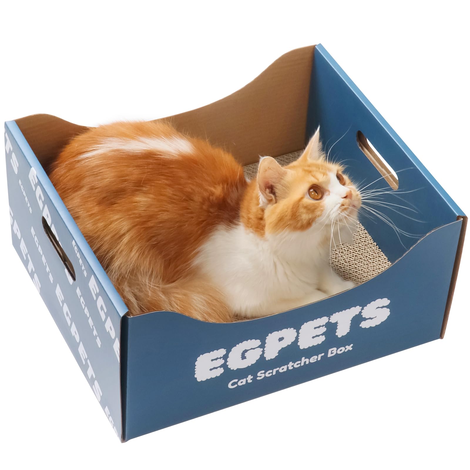 Cardboard Cat Scratcher Box with Extra-Large Double-Sided Scratching Board, Refillable and Sturdy, Ideal for Hiding, Scratching and Sleeping, Easy to Clean and Assemble, EGPETS Cat Scratching Box Blue