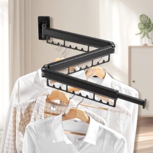 apromoom wall mounted clothes drying rack retractable drying rack clothing with 8-inch hanging rod, collapsible drying rack indoor space saver for balcony laundry & bathroom