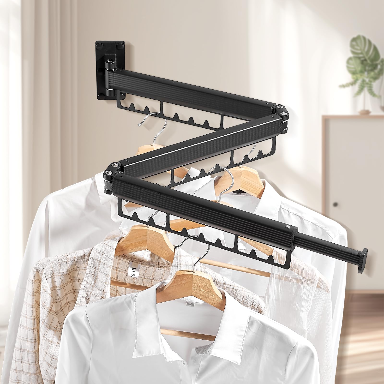 APROMOOM Wall Mounted Clothes Drying Rack Retractable Drying Rack Clothing with 8-inch Hanging Rod, Collapsible Drying Rack Indoor Space Saver for Balcony Laundry & Bathroom