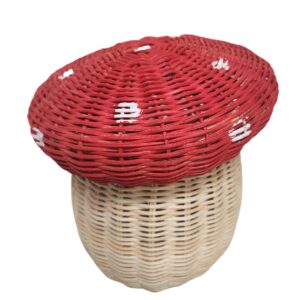 WorldBazzar Handmade Rattan Weave MUSHROOM MARIO Forest Enchanted Gift Kids Room Nest Basket Wicker Bin Storage Boho Nursery Shelf Decor Organizer Farm