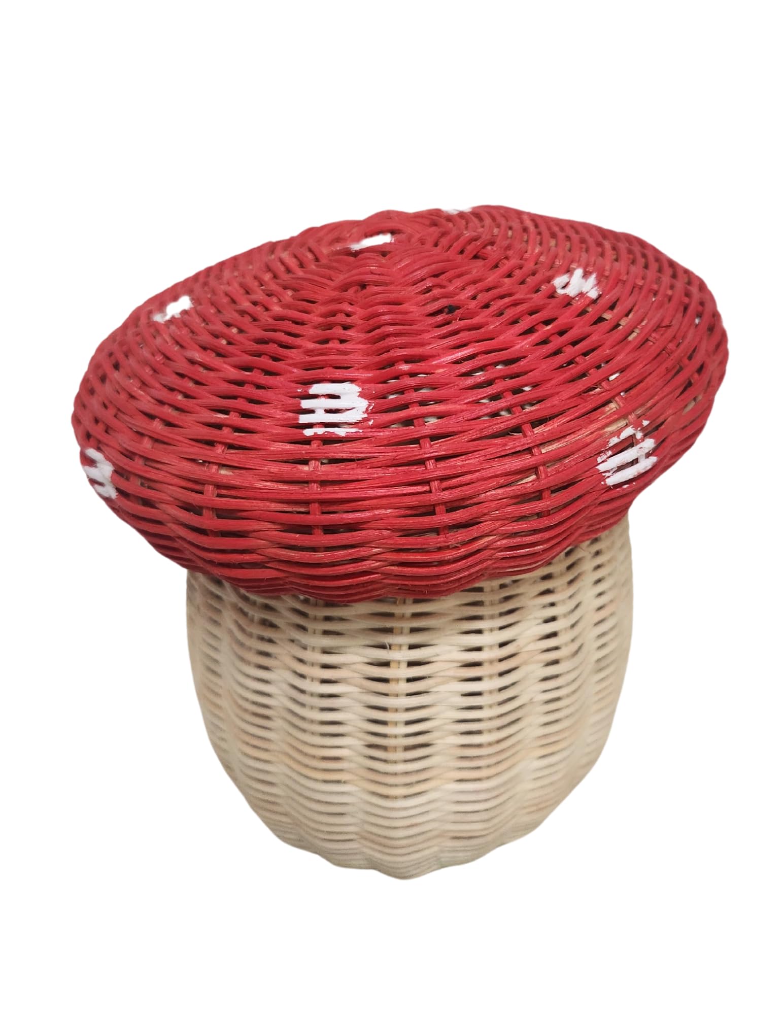 WorldBazzar Handmade Rattan Weave MUSHROOM MARIO Forest Enchanted Gift Kids Room Nest Basket Wicker Bin Storage Boho Nursery Shelf Decor Organizer Farm