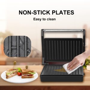 MUBENLIFE,Panini Press,Sandwich Press,Pnini Grill,Electric Indoor Grill,Perfect for Grilling Sandwich,Steak,Burger,Panini,Sausage,Non-Stick, Auto Temperature, 2 Slice, Mini Size