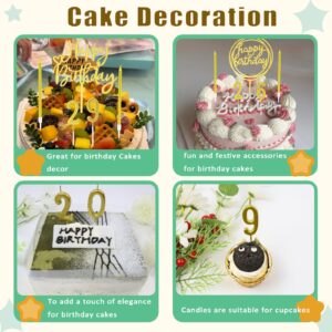 Chanseen 25Pcs Gold Birthday Candles Topper Crown Set - Number Candles 0 1 2 3 4 5 6 7 8 9, 12Pcs Long Thin Metallic Candles, 2Pcs Cake Toppers and Birthday Paper Crown Hat for Cake Decorations Party