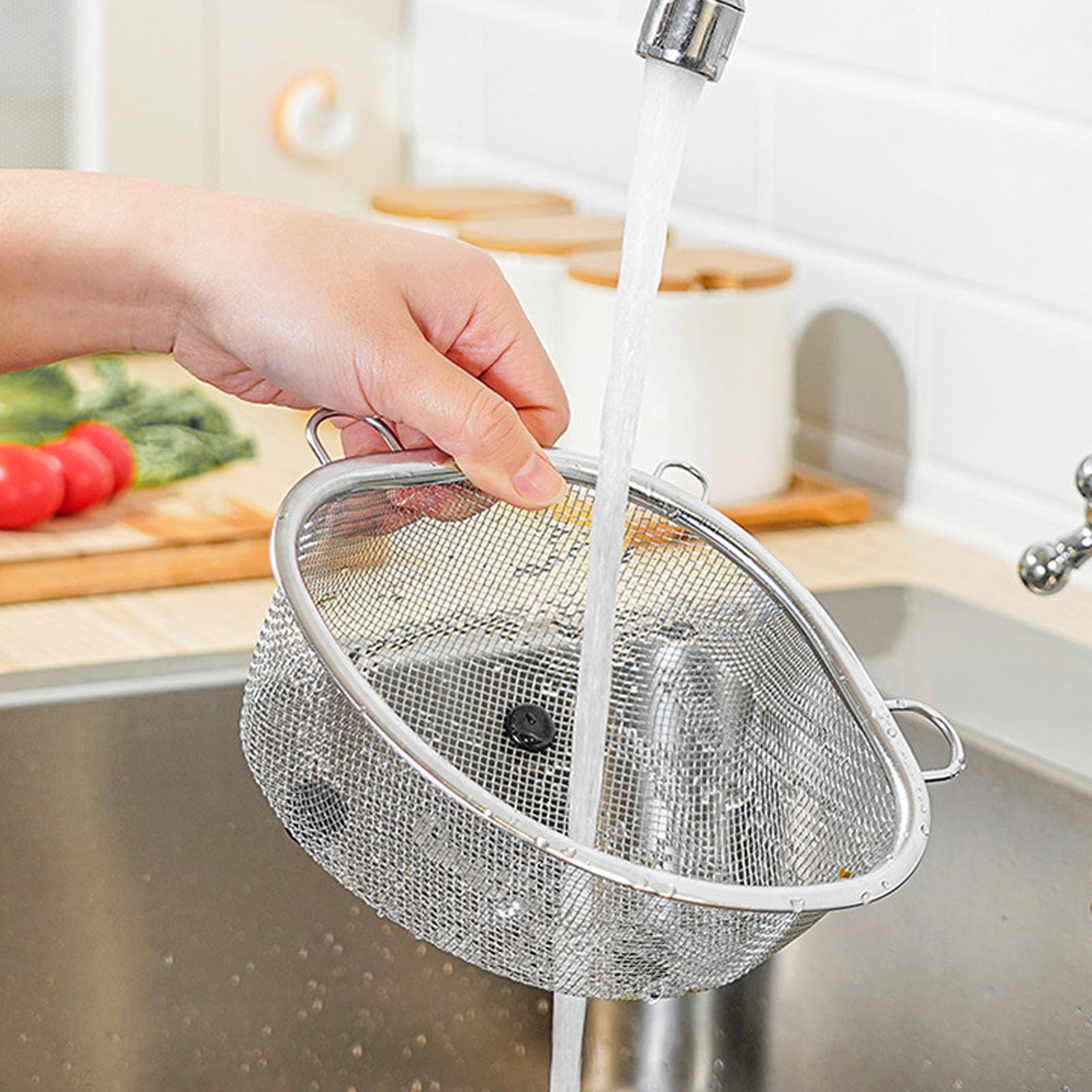 JOROBURO Triangle Sink Strainer Basket, Stainless Steel Space Saving Sink Drainer Basket, Colander Strainer Basket Strainer Sink Strainer, Food Waste Filter and Vegetables Fruits Clean