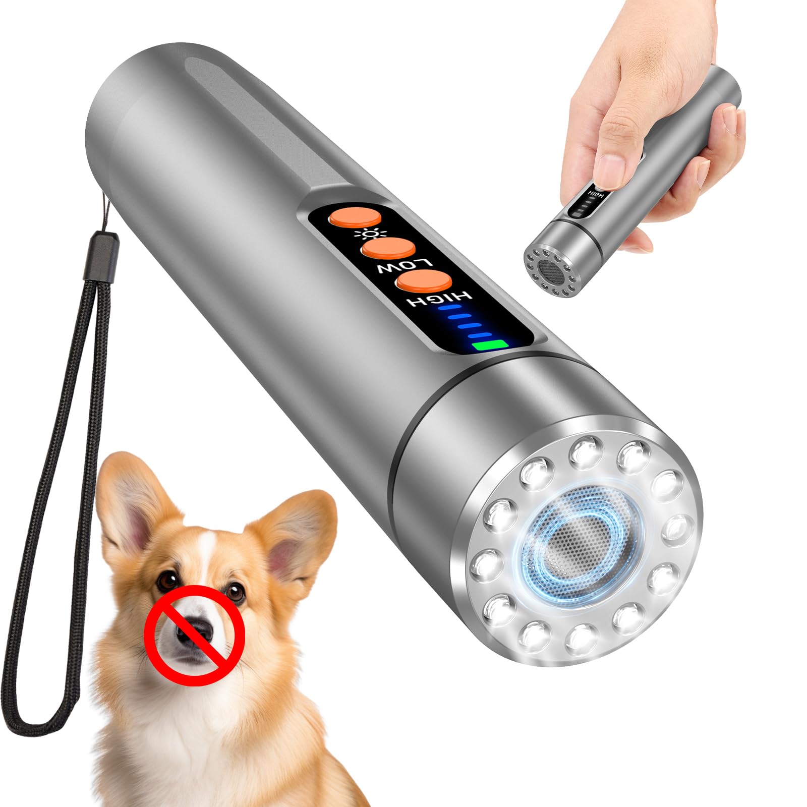 Ultrasonic Dog Bark Deterrent Device,Anti Barking Device for Dogs,Professional Dog Training Tool Indoor&Outdoor, Effctive 50ft Range Stop Bad Behavior Aid.Dog Silencer with LED Light(Silver