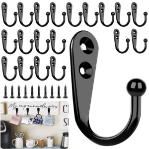 wodegift 20 pcs wall mounted coat hooks,thickened metal hooks, hanger hook with 40 pieces screws for hanging hat, towel, robe, coats, scarf, bag, cap, coffee cup, mugs (black)