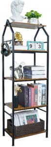 nijoam 5 tier bookshelf, tall book shelf bookcase, rustic bookshelves, industrial book case, freestanding shelving unit for bedroom, home office, living room, vintage-brown