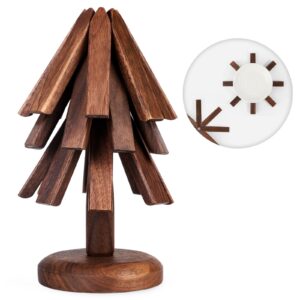 black walnut wooden trivets for hot dishes - christmas tree shape trivet set, coaster for teapots and hot pots, and table decor