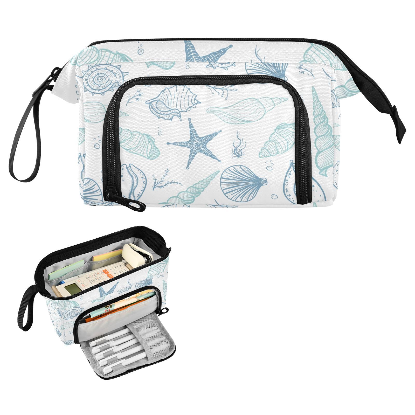 J JOYSAY Seashells Starfish Seaweed Corals Pencil Case Large Capacity Pencil Pouch for Girls Boys Pen Holder Pencil Marker Holder for School Travel