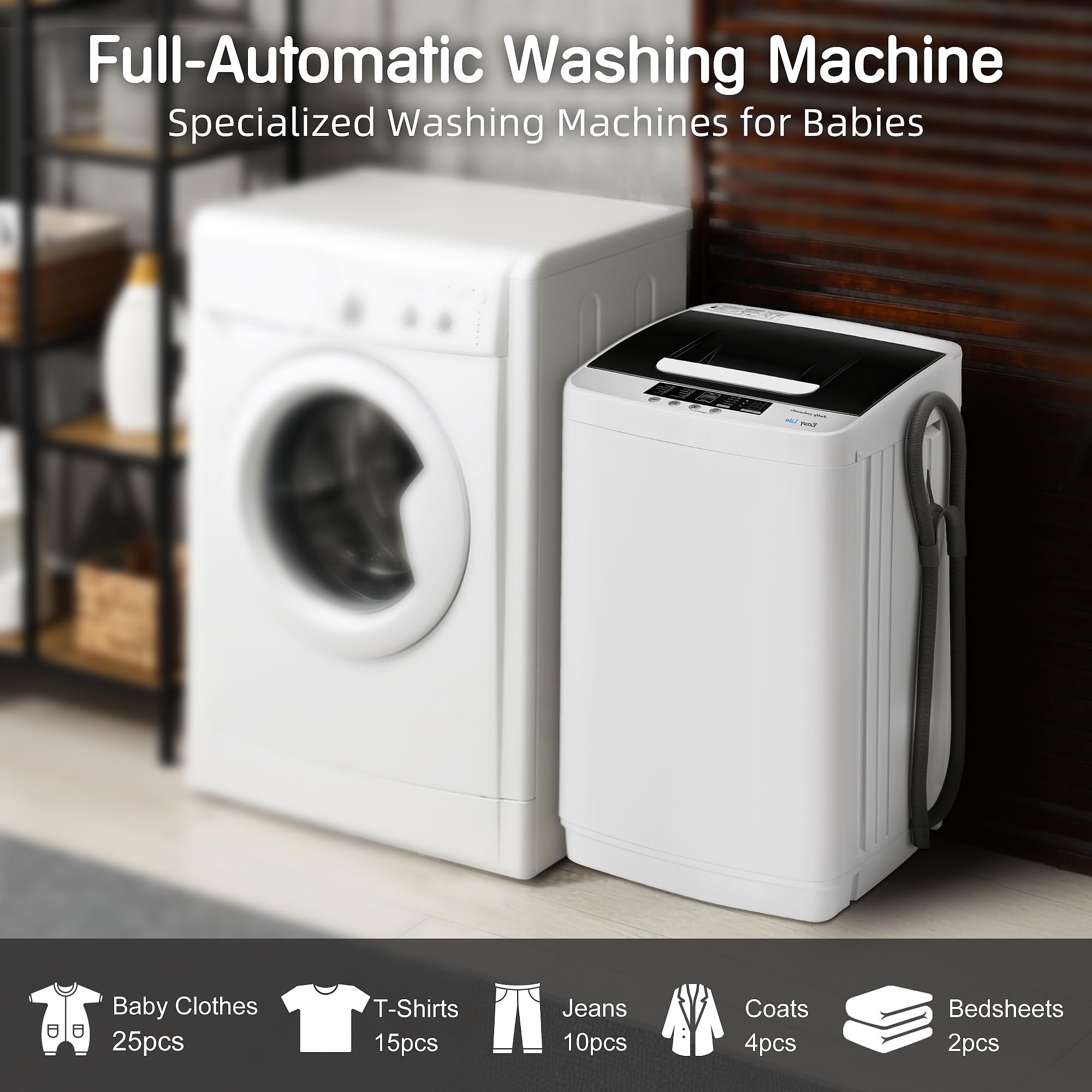 Kasunpul 0.9cu.ft Full Automatic Washer, Small Portable Washing Machine with 10 Wash Programs, Built-in Drain Pump and LED Display, Compact Laundry Washer Spinner for Apartment, RV, Dorm