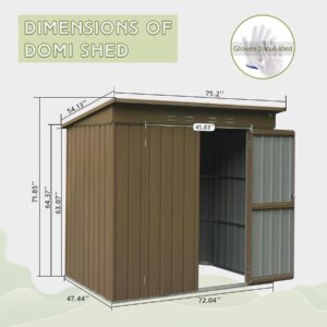 GLANZEND 6x4 FT Outdoor Metal Storage Shed, Storage Tool Sheds Tool Sheds with Lockable Double Door, Waterproof Steel Storage House for Bike, Garden, Backyard, Lawn, Brown