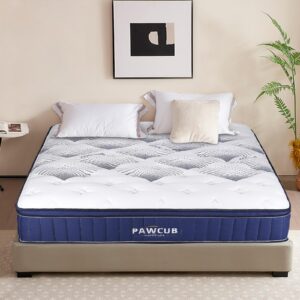 PAWCUB Queen Mattress 12 Inch Full Size Mattress in a Box with Memory Foam Mattress and Individually Pocket Spring Motion Lsolation Medium Firm Feel Soft Knitted Fabric Cover for a Cool Sleepw