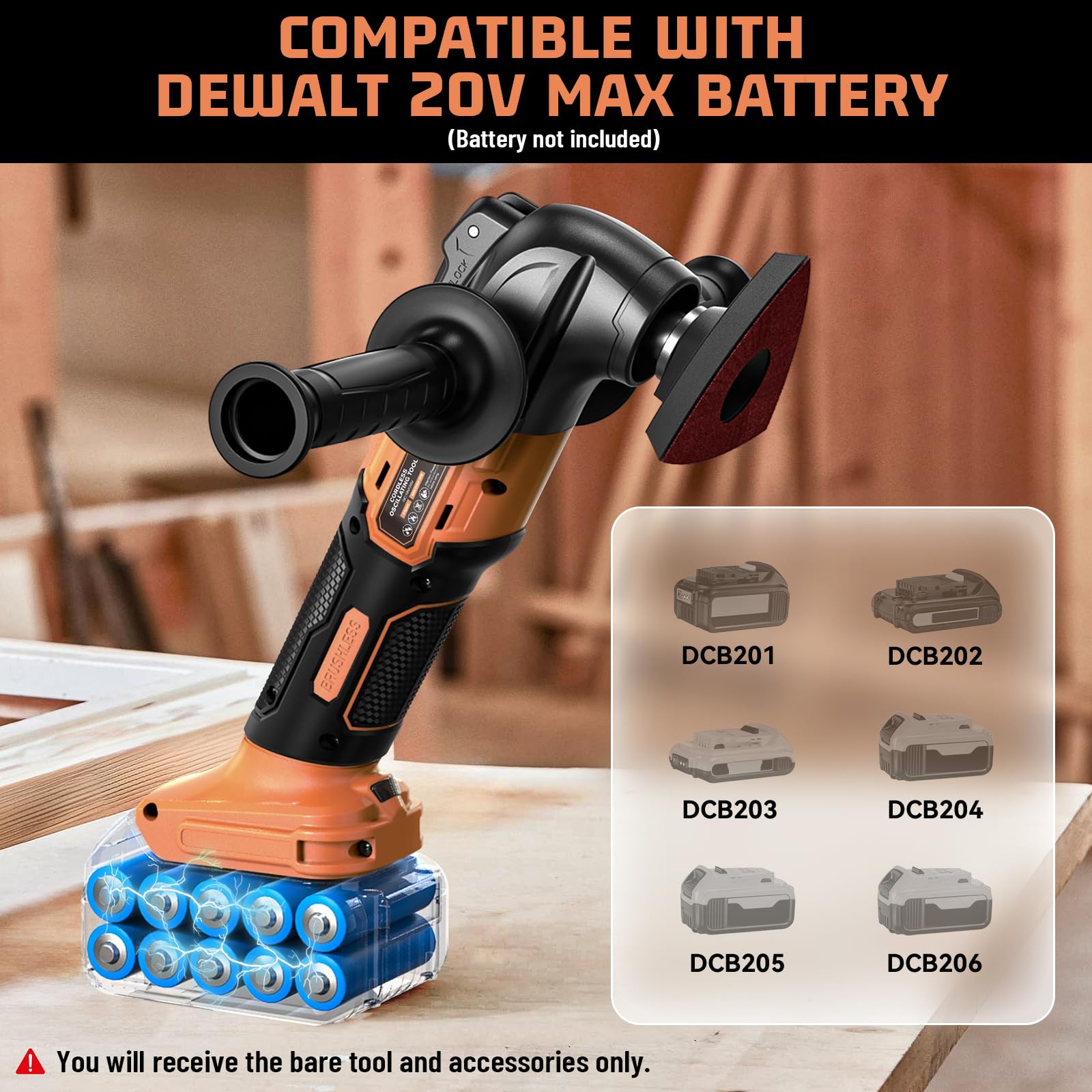 Oscillating Multi Tool for Dewalt 20V Max Battery: Cordless Oscillating Tool - 6 Variable Speed 21000 OPM | Brushless Motor | Woodcutting Blades and Sanding Pad with Sheets | Tool Only