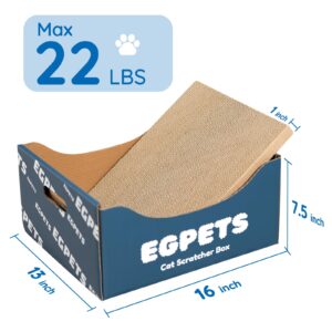 Cardboard Cat Scratcher Box with Extra-Large Double-Sided Scratching Board, Refillable and Sturdy, Ideal for Hiding, Scratching and Sleeping, Easy to Clean and Assemble, EGPETS Cat Scratching Box Blue