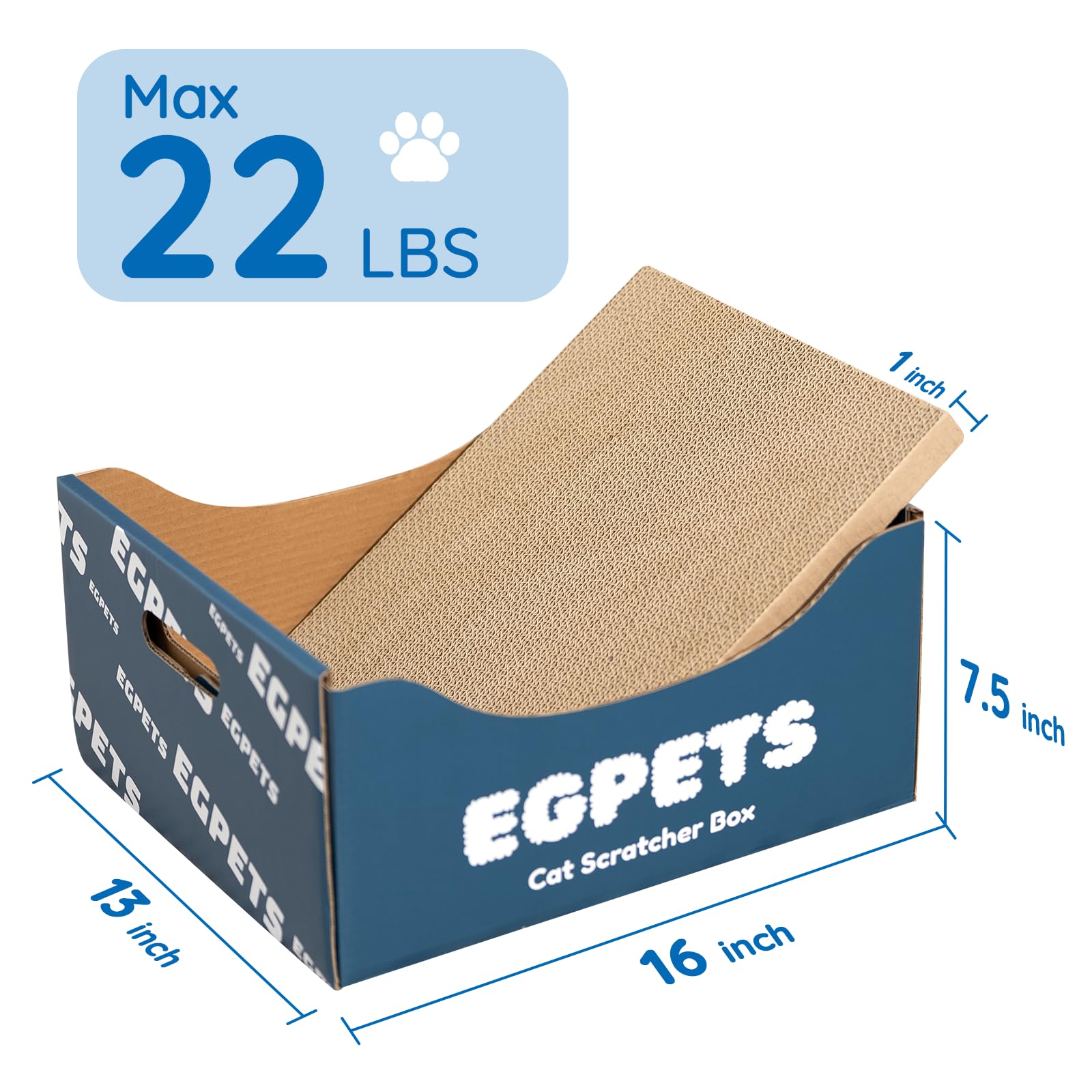 Cardboard Cat Scratcher Box with Extra-Large Double-Sided Scratching Board, Refillable and Sturdy, Ideal for Hiding, Scratching and Sleeping, Easy to Clean and Assemble, EGPETS Cat Scratching Box Blue