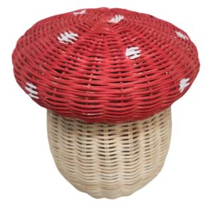 WorldBazzar Handmade Rattan Weave MUSHROOM MARIO Forest Enchanted Gift Kids Room Nest Basket Wicker Bin Storage Boho Nursery Shelf Decor Organizer Farm