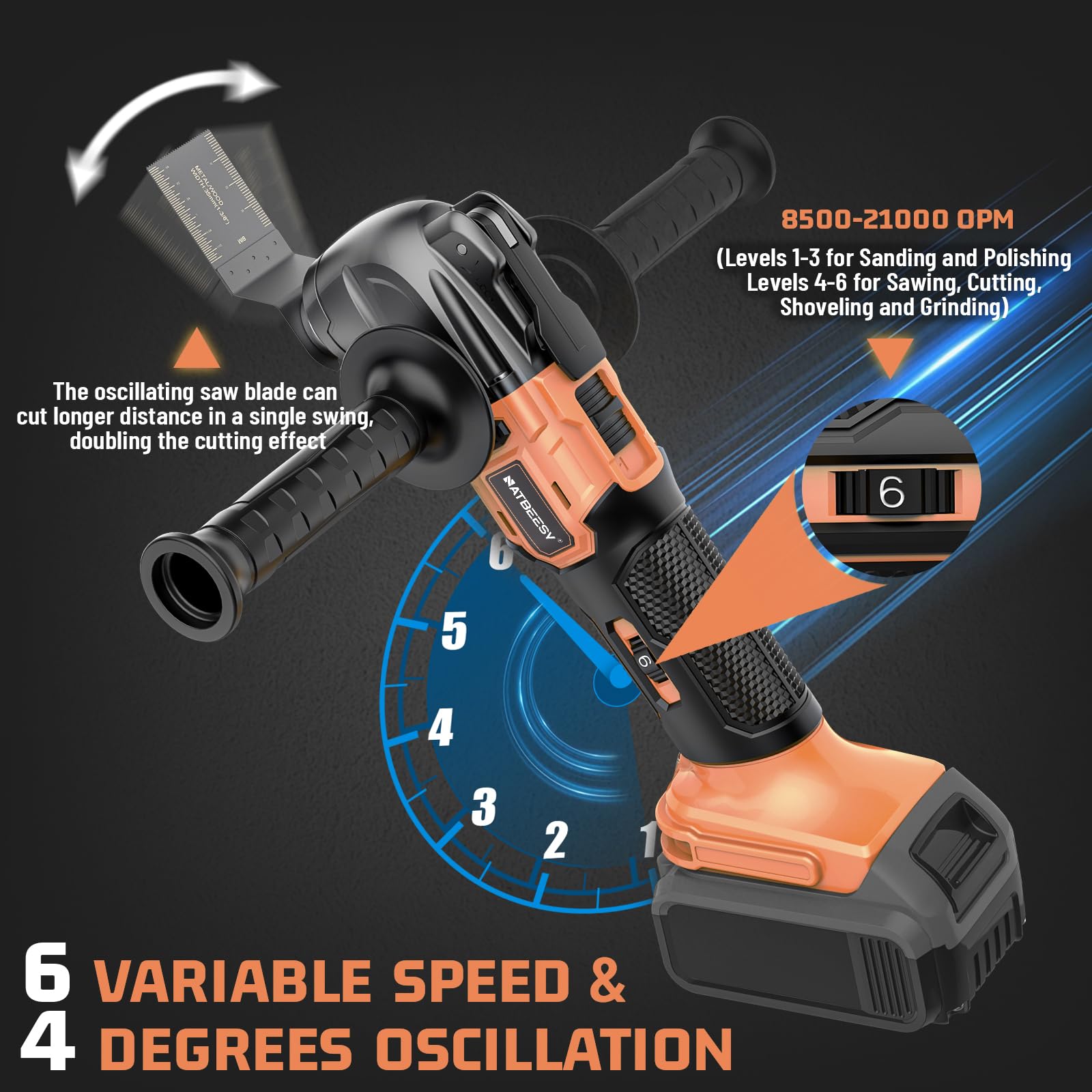 Oscillating Multi Tool for Dewalt 20V Max Battery: Cordless Oscillating Tool - 6 Variable Speed 21000 OPM | Brushless Motor | Woodcutting Blades and Sanding Pad with Sheets | Tool Only