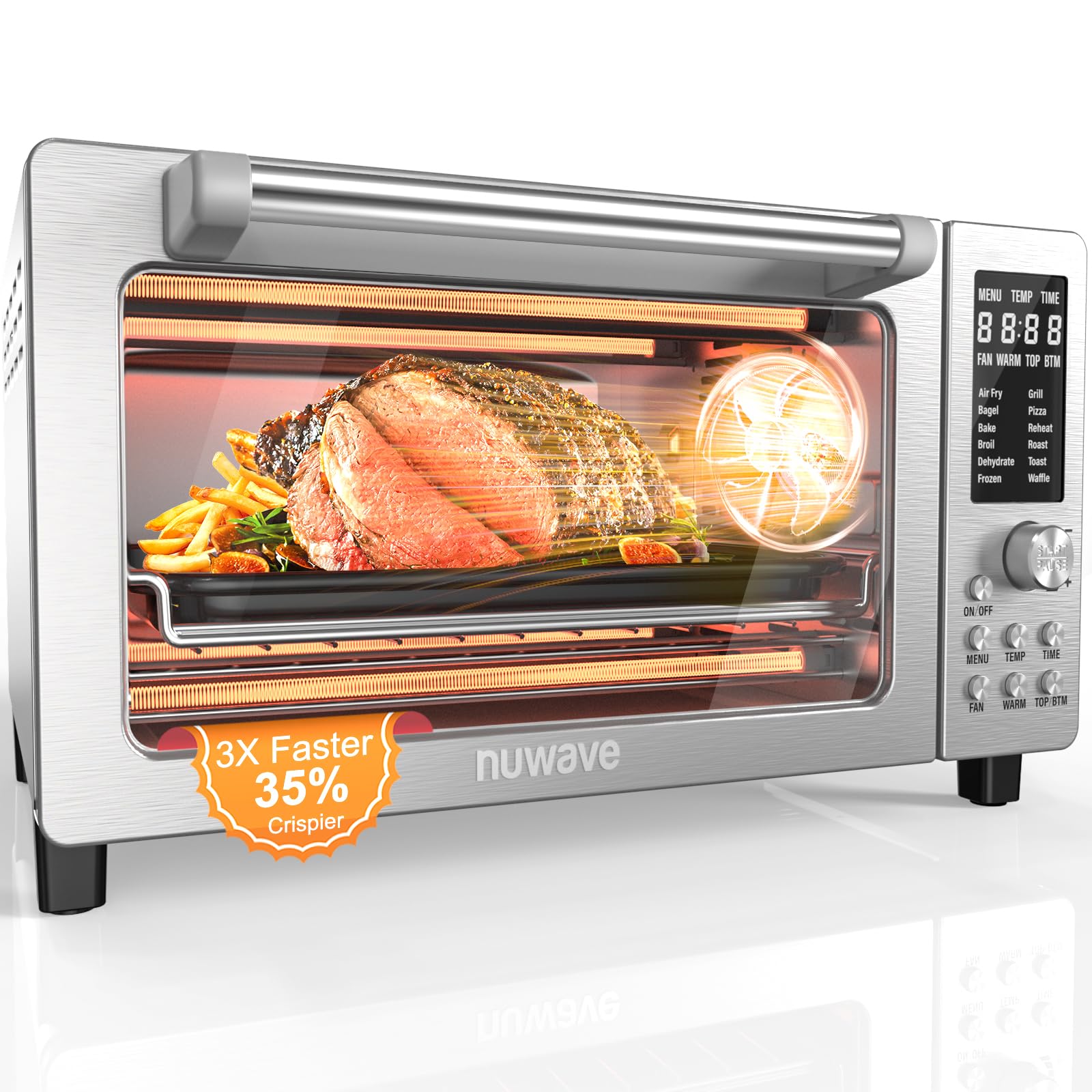 Nuwave Bravo Pro Smart 21QT Toaster Oven Air Fryer Combo, Convection Oven Countertop, 12 functions all in 1, with even & quick crisp technology, 50-450°F, 1800W, Stainless Steel