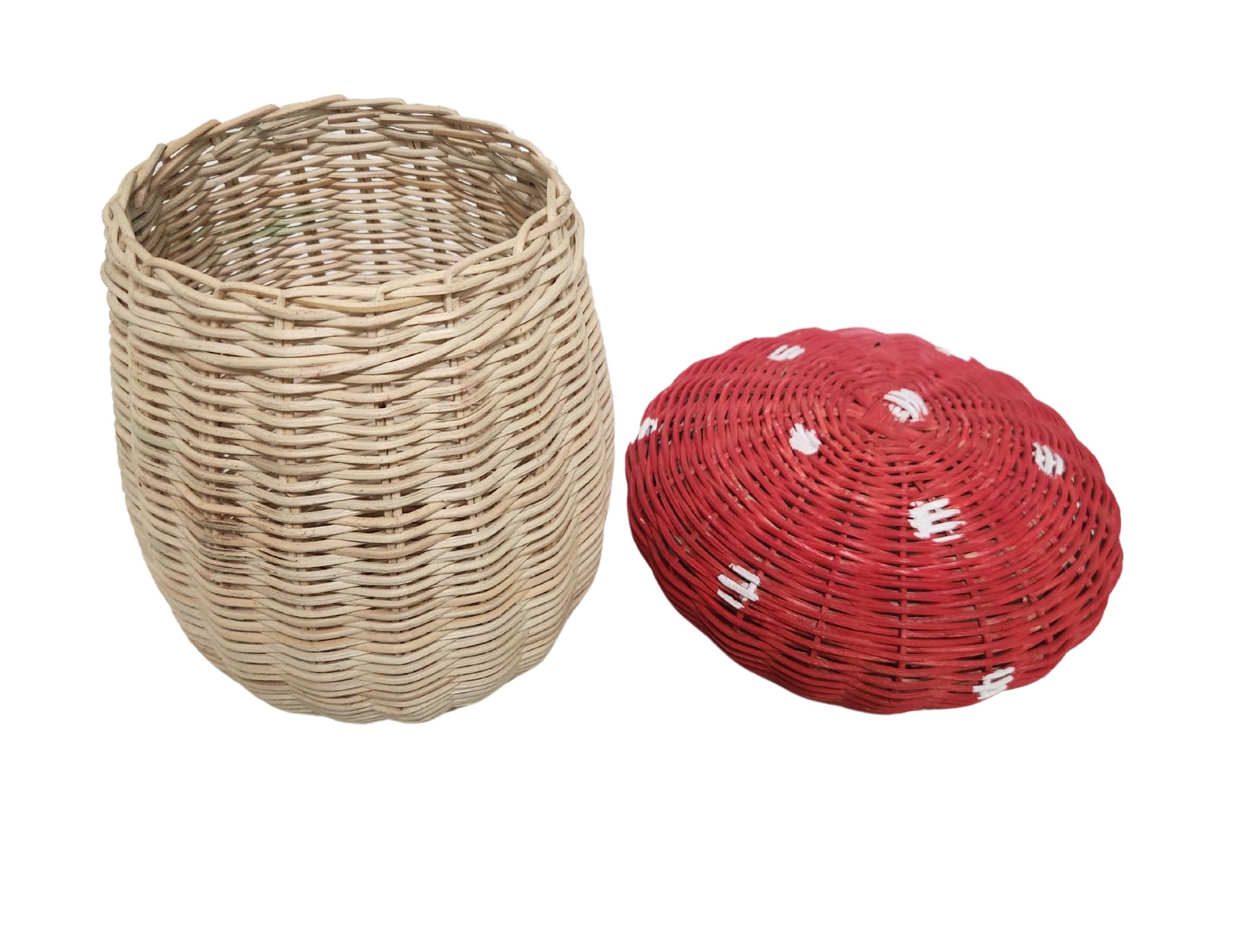 WorldBazzar Handmade Rattan Weave MUSHROOM MARIO Forest Enchanted Gift Kids Room Nest Basket Wicker Bin Storage Boho Nursery Shelf Decor Organizer Farm