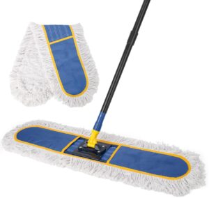 kefanta 36" commercial dust mops for floor cleaning,industrial dry mop with heavy duty long handle,large cotton reusable mop head,for hardwood,tile,concrete,laminate,garage floors(blue)