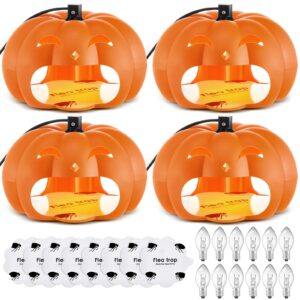 qualirey 4 pieces flea traps with 8 sticky disc 12 bulbs 4 electric wires pumpkin flea traps for inside your home safe flea light trap for indoor safe to pets