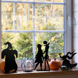 Halloween Night Before Christmas Wooden Table Centerpieces, Jack and Sally Black Table Top for Home Party Decorations, Jack Skellington Table Toppers Wooden Signs for Halloween Party Supplies