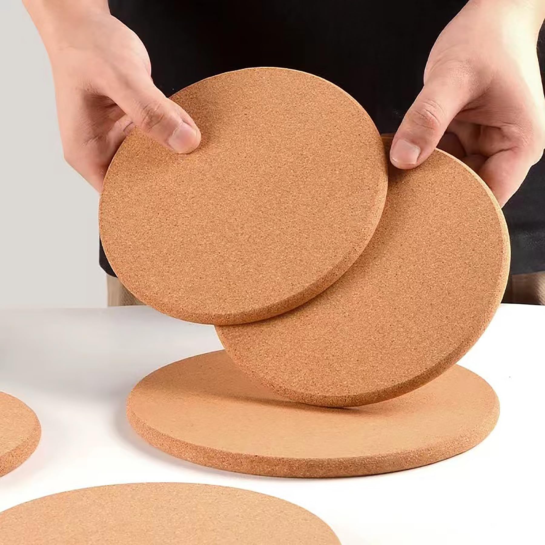 Cork Trivet, 4 Pack High Density Thick Cork Coasters Set for Hot Dishes, 8 Inch Heat Resistant Multifunctional Cork Trivets for Hot Dishes, Hot Pads for Kitchen, Table, Countertops