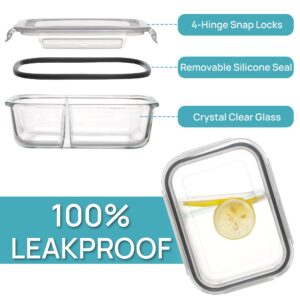 Vtopmart 5 Pack 33oz Glass Food Storage Containers with Lids, Meal Prep Containers 2 Compartments, Airtight Lunch Containers Bento Boxes with Snap Locking Lids for Microwave, Oven, Freezer