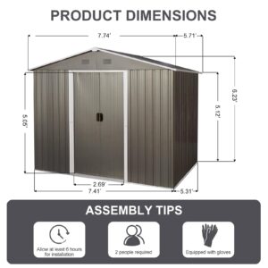 GLANZEND 6x8 Ft Outdoor Storage Shed, Metal Garden Shed with Steel Floor, Double Sliding Doors, Ventilation, Suitable for Backyard, Patio, Garage, Lawn